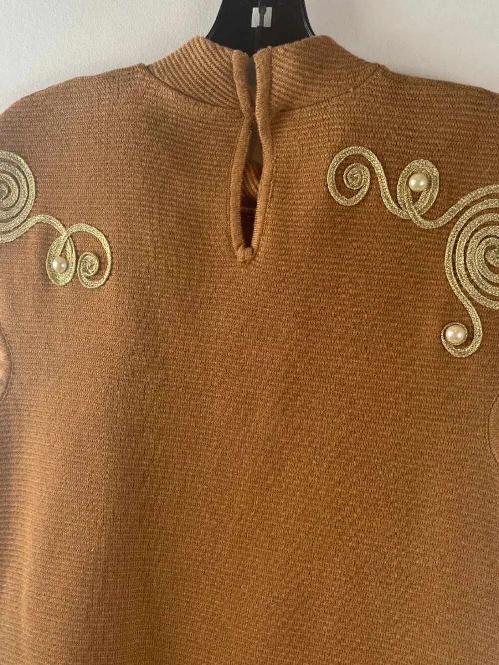 60s Gold Lambwool Embroidery and Pearl Beaded Shell - Picture 3 of 5